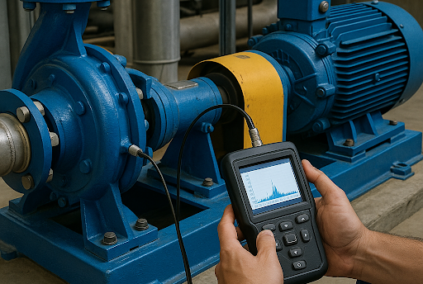 Technician checks motor vibration data
