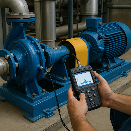 Technician checks motor vibration data